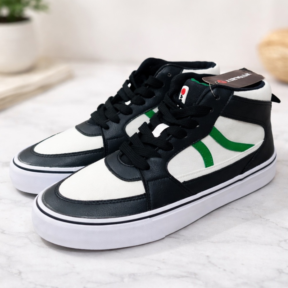 Airwalk  Black and White Sneakers with Green Accents